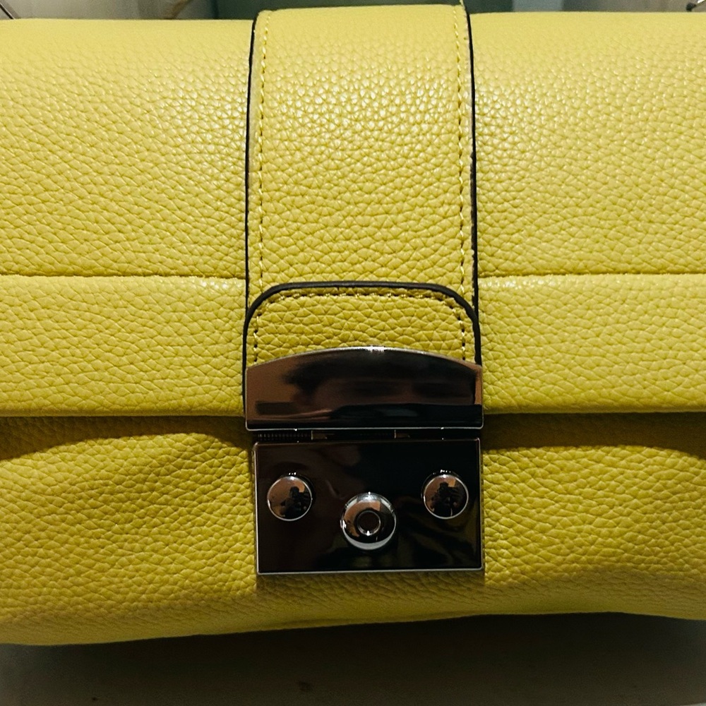 Tahari Yellow Clutch with Textured Leather and Gunmetal Hardware